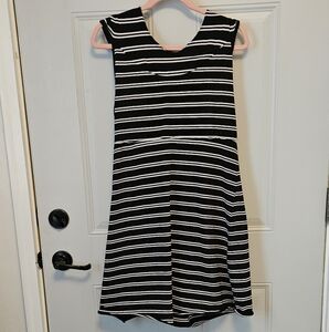 Andrew Marc Women's Plus Size and Thin Stripe Dress with Shelf Bra, Deep Black/W